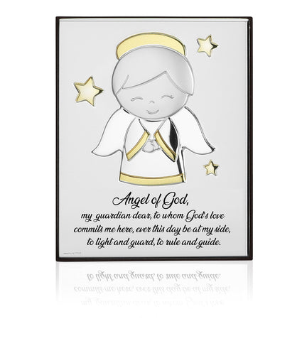 Boy Angel Design in Silver and Gold with Star Accents - 4.5 x 5.5 in.