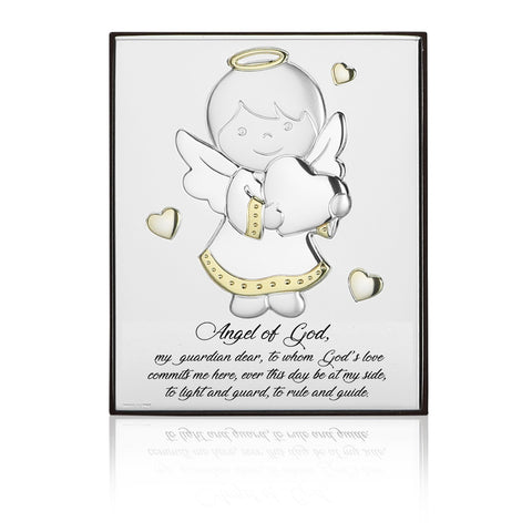 Boy Angel Design in Silver and Gold with Heart Accents - 6.5 x 8.25 in.