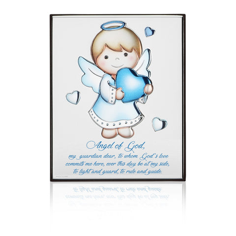 Boy Angel Design in Blue with Heart Accents - 6.5 x 8.25 in.