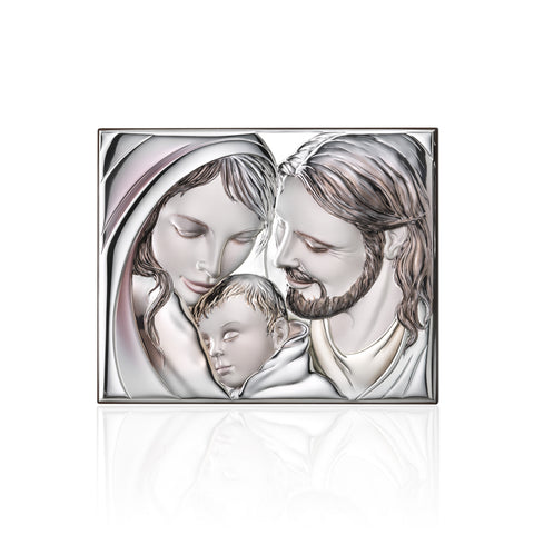 Silver Plated Holy Family with Hand Painted Accents - 8.25 x 6 in.