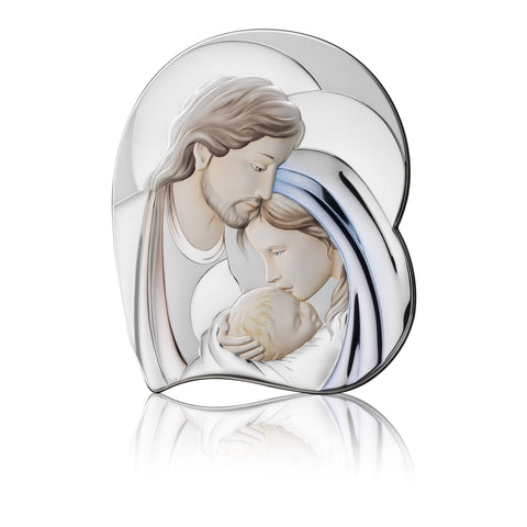 Silver Plated Holy Family Freeform Hand Painted Accents - 7 x 8.25 in