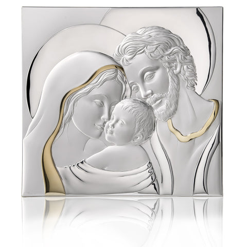 Bilaminate Silver Holy Family with Gold Accents - 9 x 8 in.